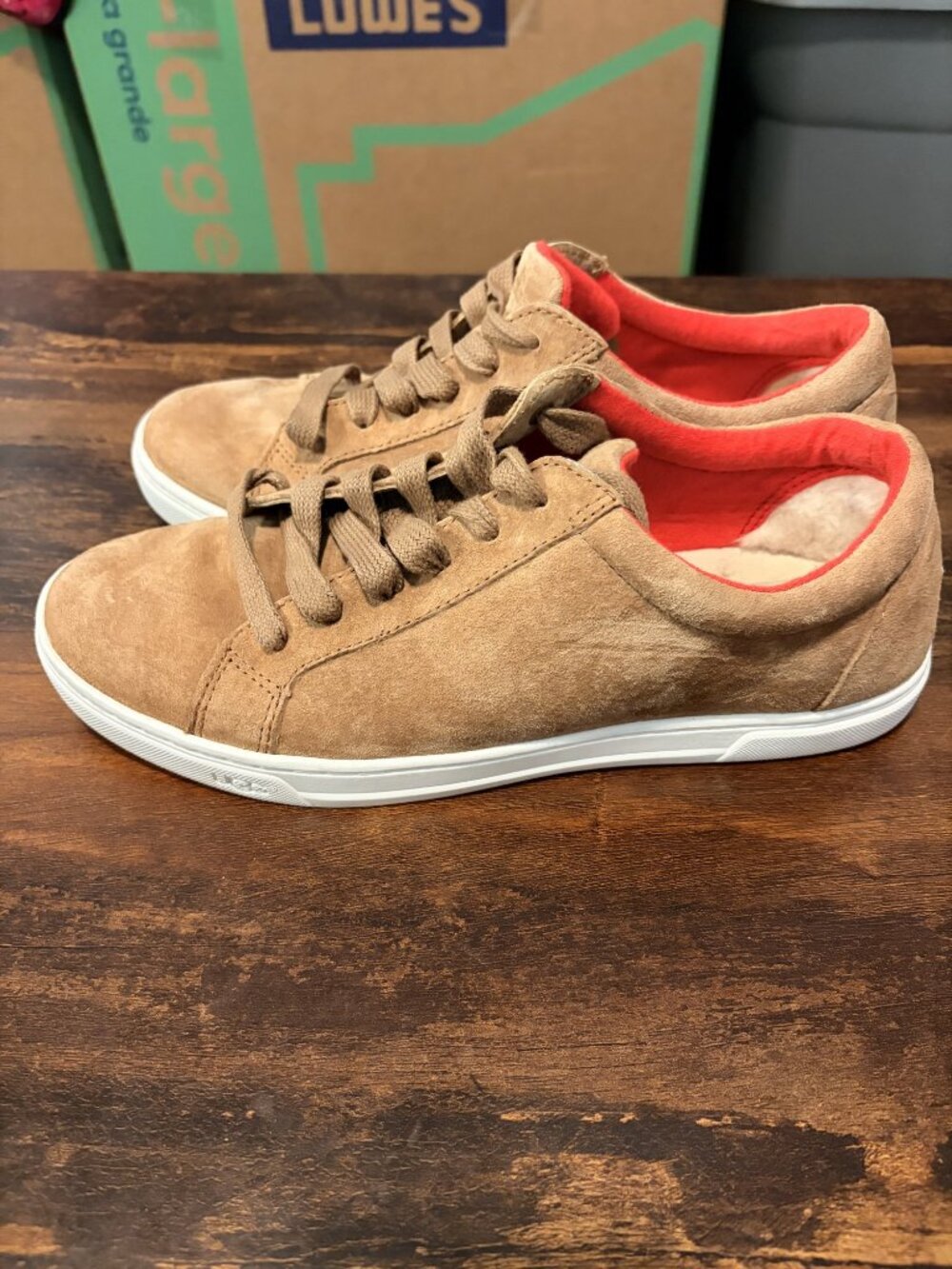 UGG Tan Suede Low Top Sneakers Coral Lining Size 8
